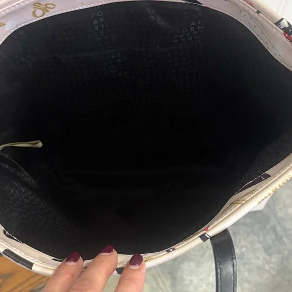 EUC!  Kate Spade Cream Tote with Black Handles and Colorful Print - Picture 2 of 6